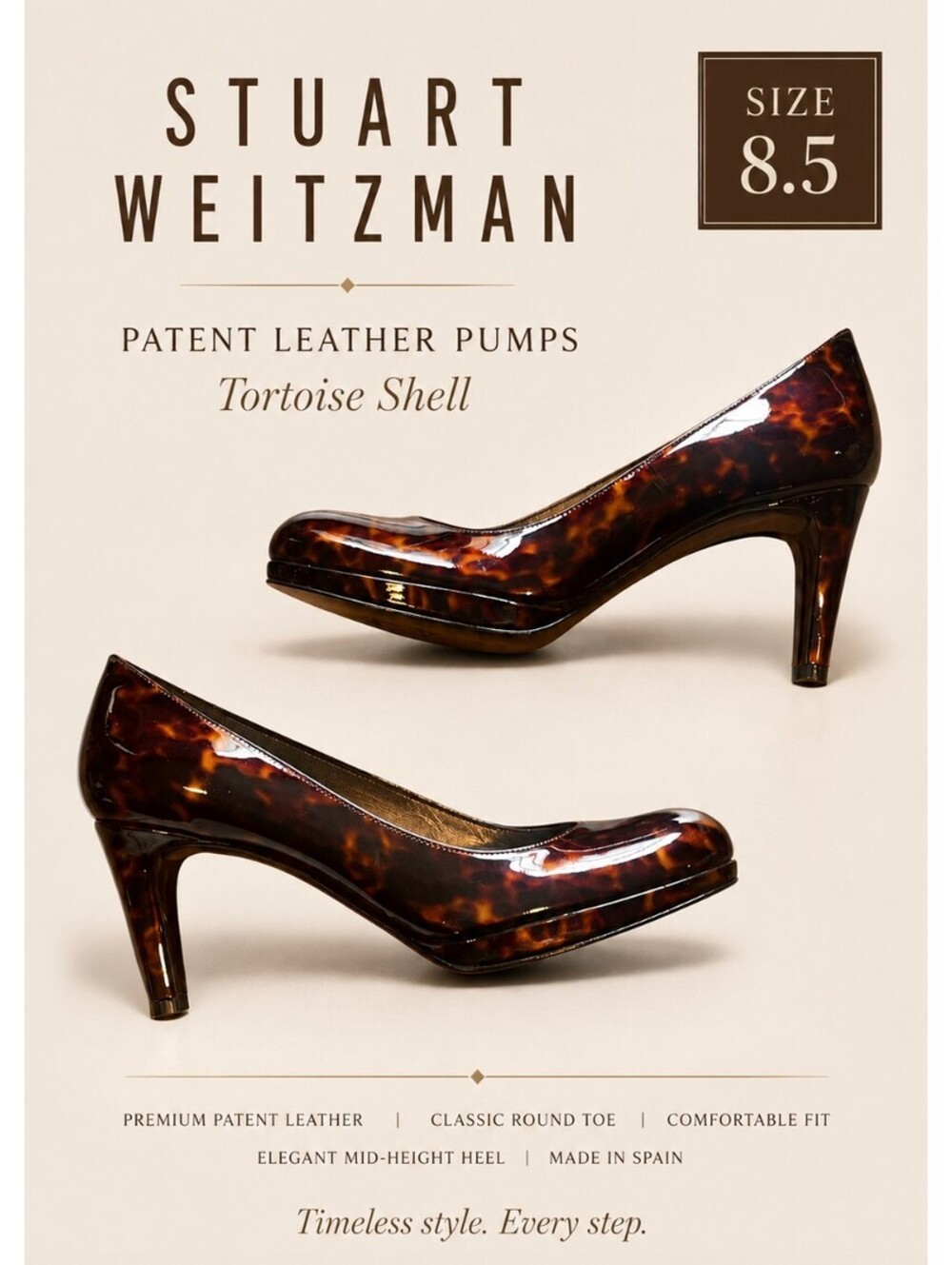 Stuart Weitzman Tortoise Patent Heels - size 8.5